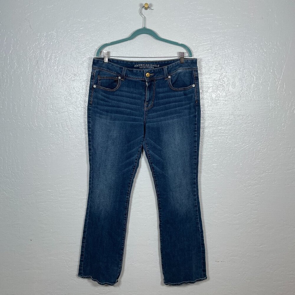 American Eagle Women 16 Kick Boot Jeans Western Cowgirl Festival Stretch Blue